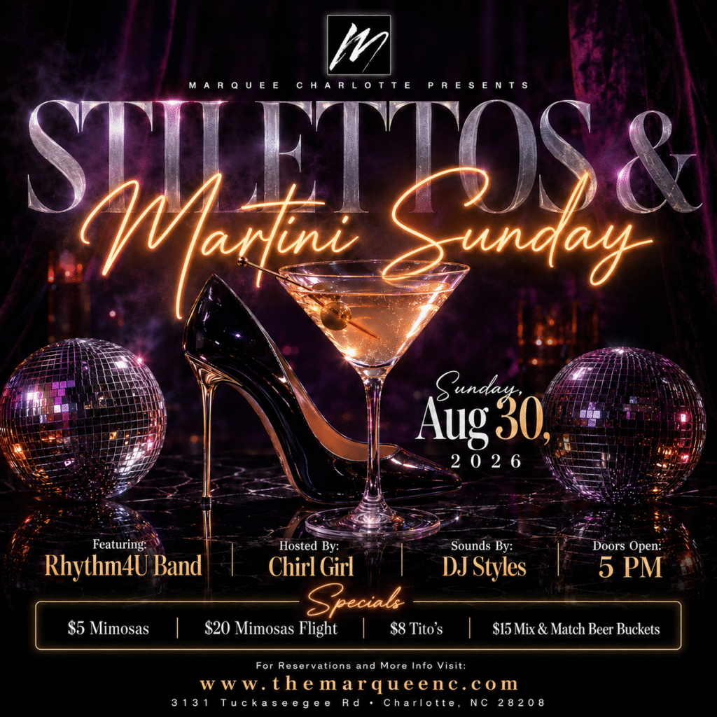 Stilettos and Martini Sunday flyer for August 30, 2026
