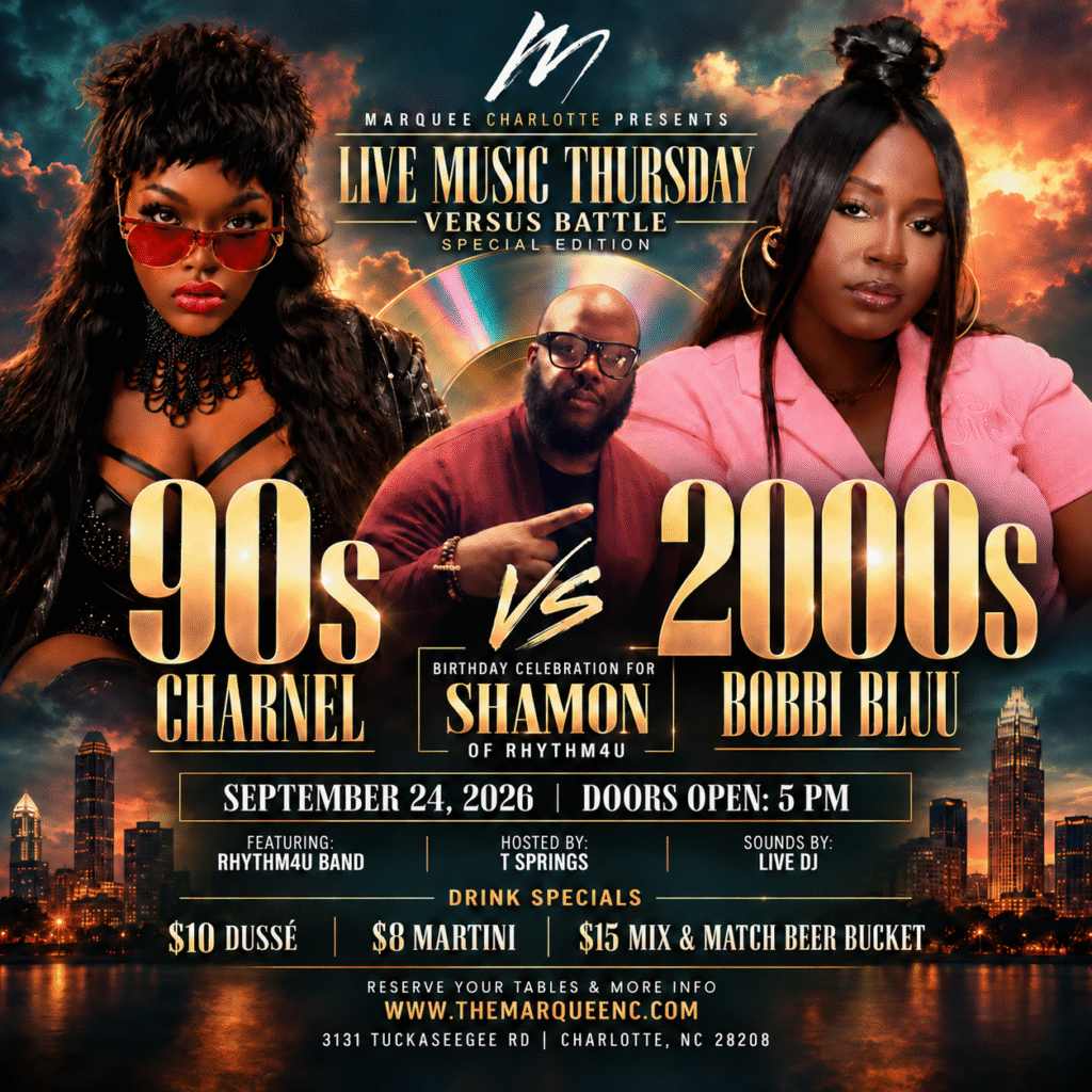 Live Music Thursday 90s versus 2000s at Marquee Charlotte featuring Rhythm4U on September 24, 2026