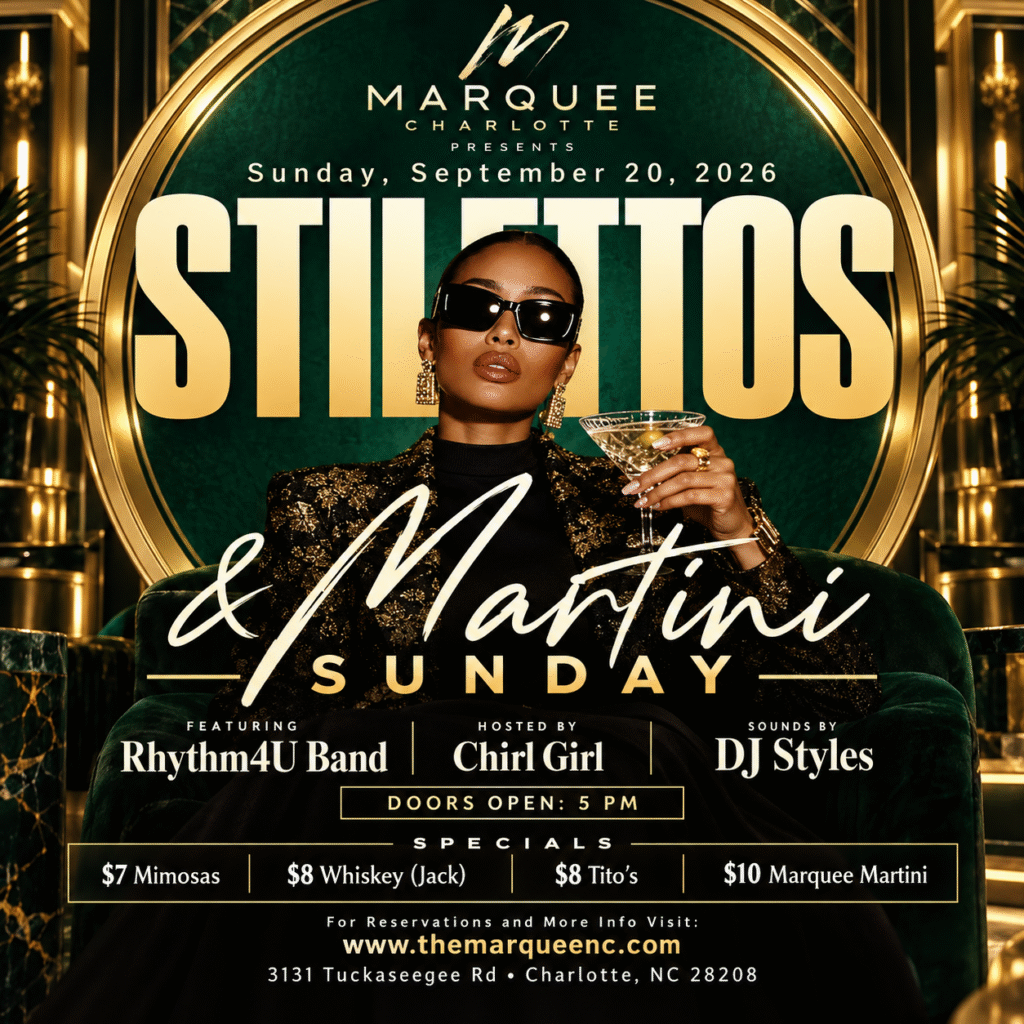 Stilettos and Martini Sunday flyer for September 20, 2026