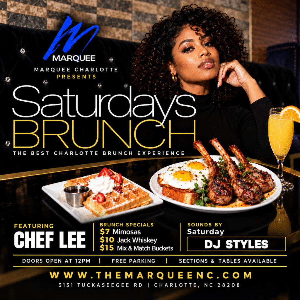 Saturday brunch at Marquee Charlotte featuring Chef Lee and DJ Styles on October 24, 2026