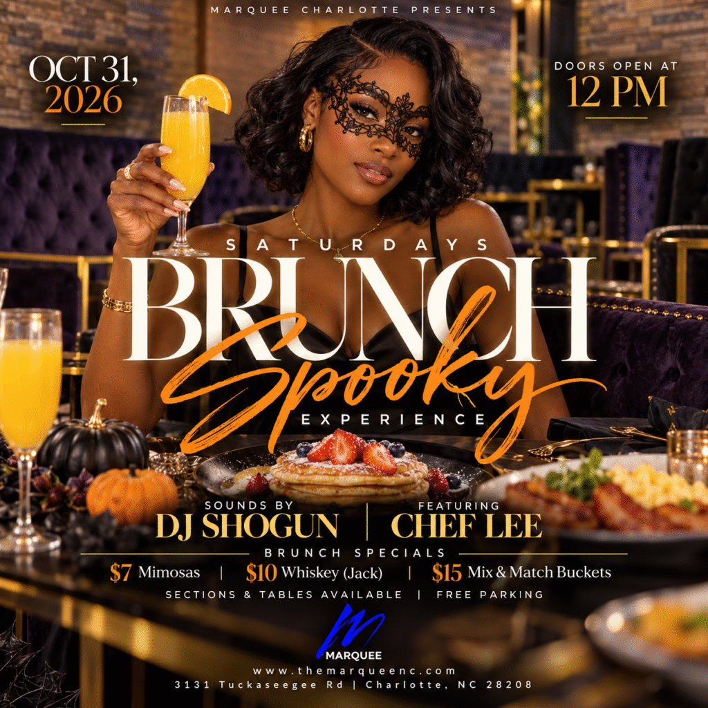 Saturday brunch spooky experience at Marquee Charlotte featuring Chef Lee and DJ Shogun on October 31, 2026