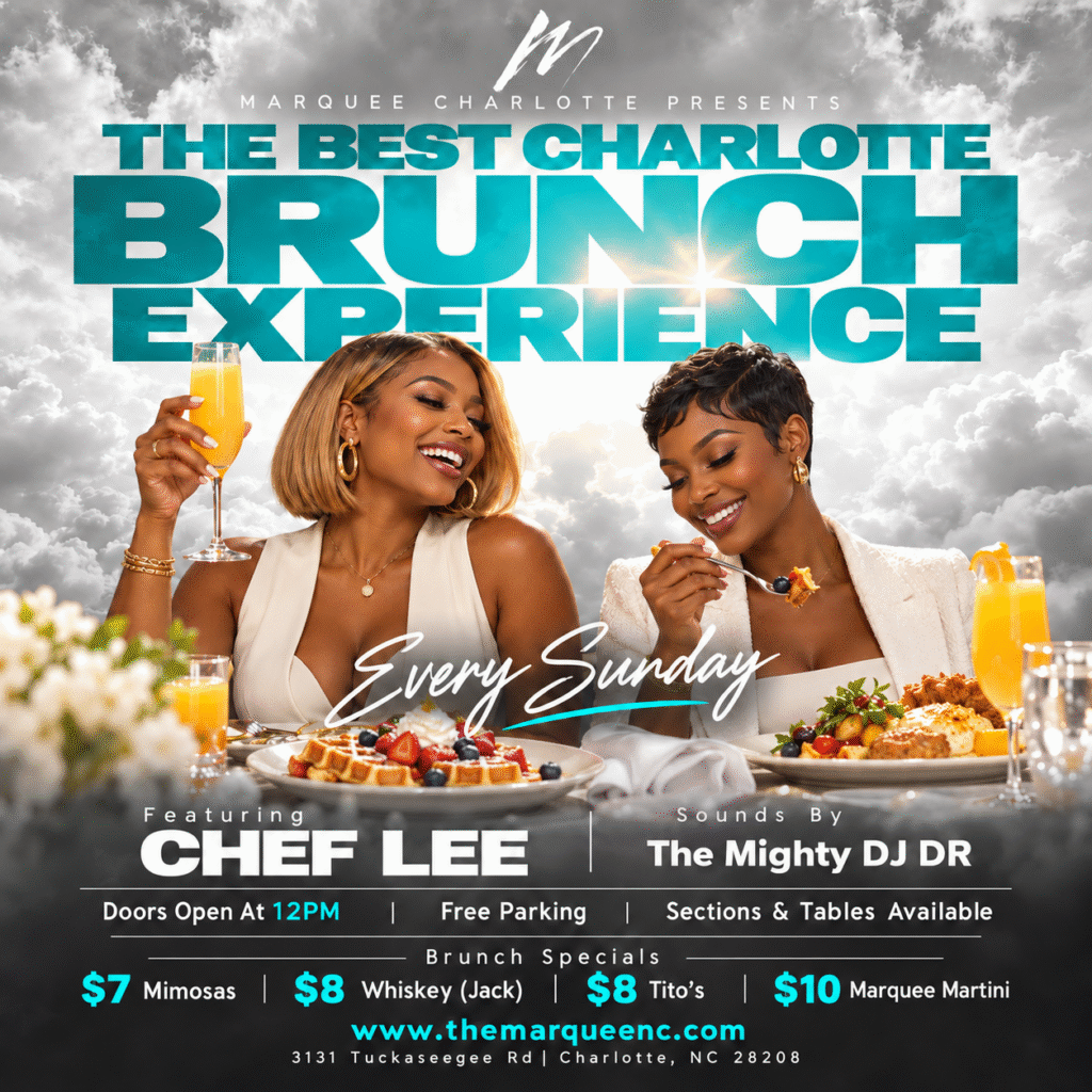 Sunday brunch at Marquee Charlotte featuring Chef Lee and The Mighty DJ DR on October 18, 2026